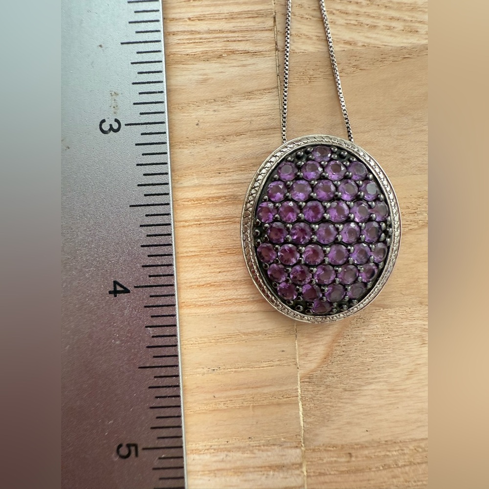 925 Sterling silver oval purple stone pendant necklace - Picture 8 of 11